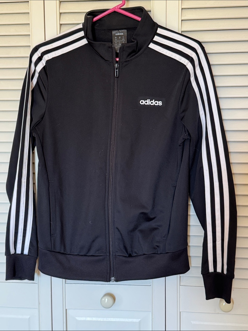 adidas Black Track Jacket with White Three-Stripe Detail